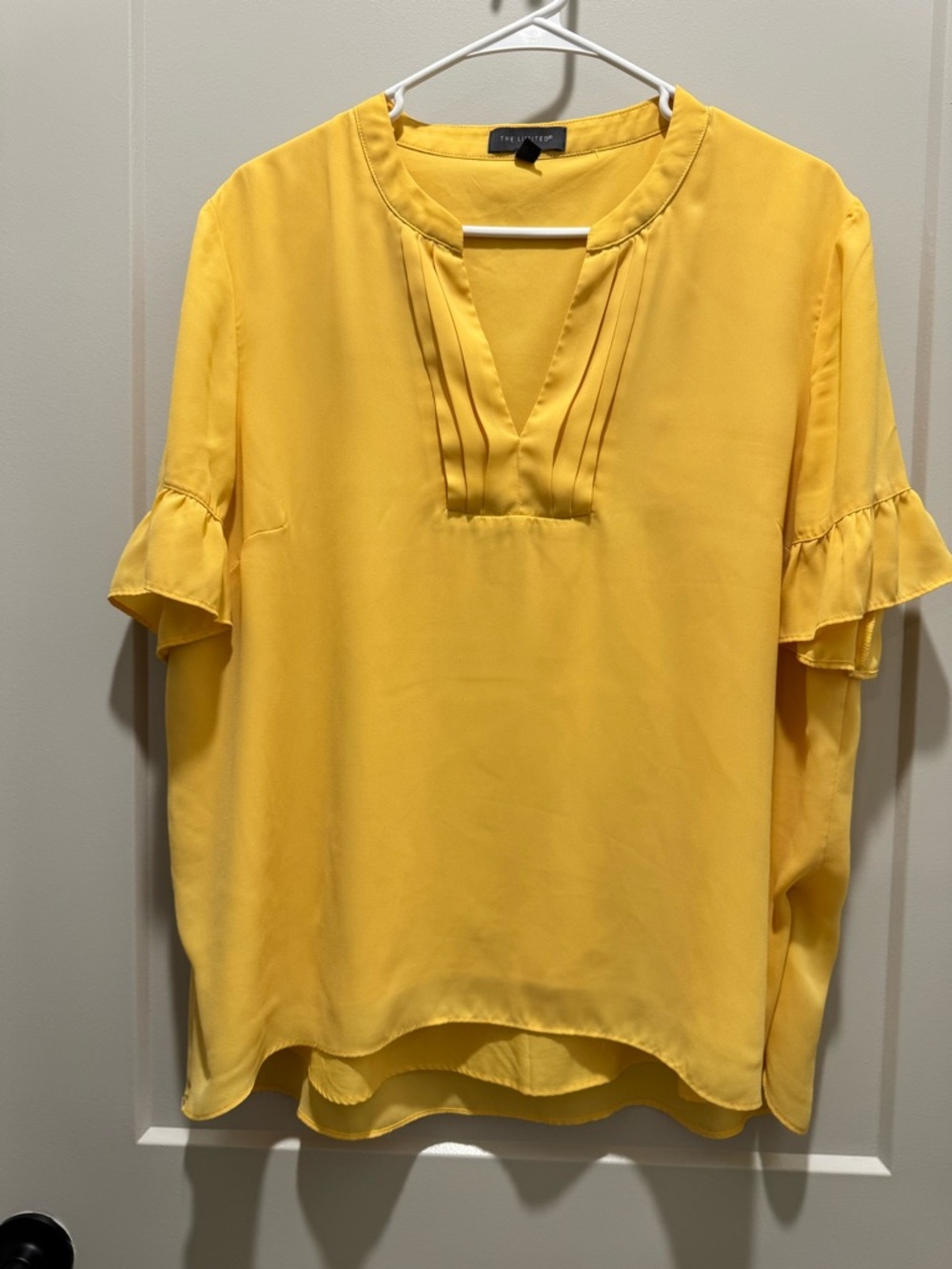 The Limited Sunny Yellow V-Neck Pleated Ruffle Sleeve Blouse
